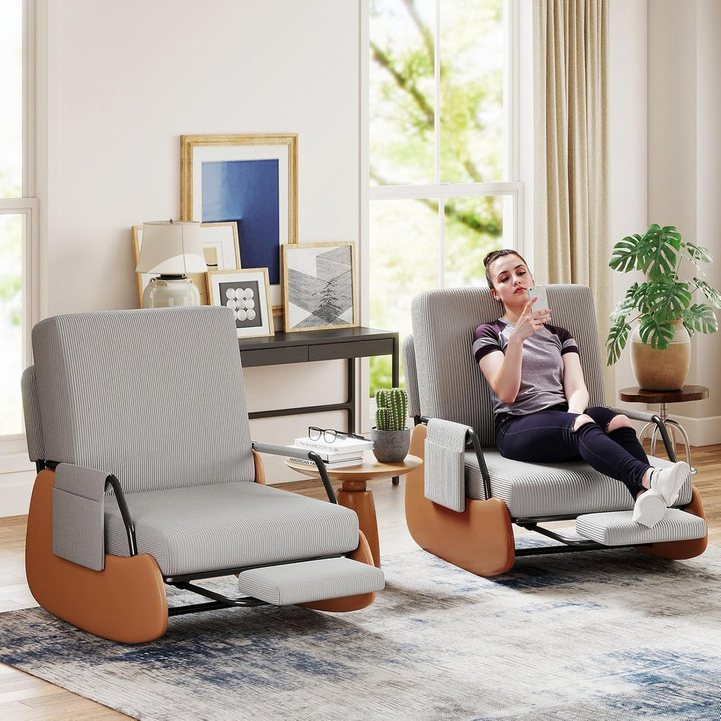 Furniliving Modern Glider Rocking Chair, Upholstered Nursery Glider Chair with Adjustable Recline & Retractable Footrest, Comfortable Lounge Chair for Mom Nursery Living Room Bedroom Grey