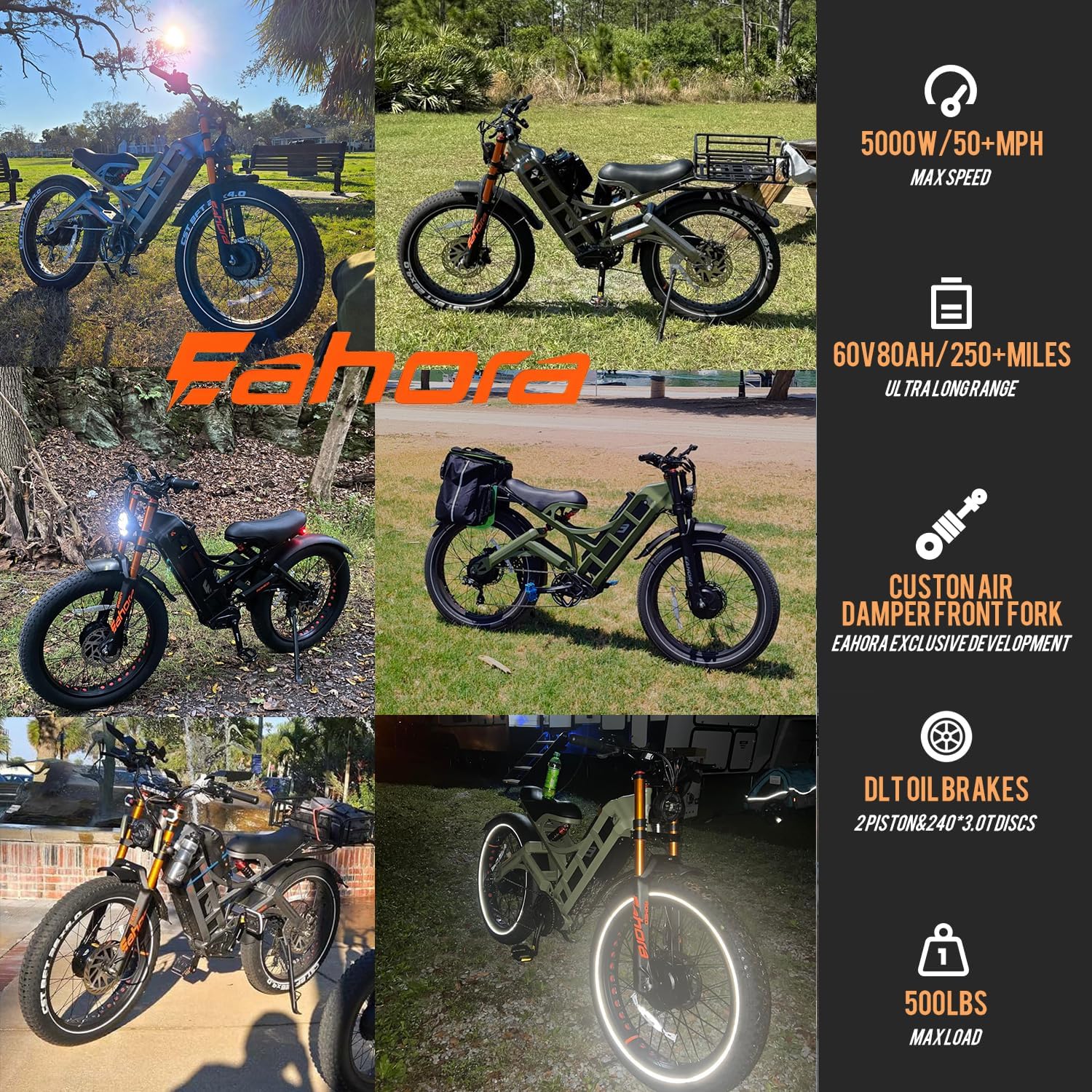 2026 eAhora Romeo Dual-Motor Ebike - 50Mph 5600W 60-80AH 250Miles Long Range Electric Bike for Adults, Full Suspension Hydraulic Brakes Electric Bicycle, 26' Mountain Bike for Off-Road Commuting
