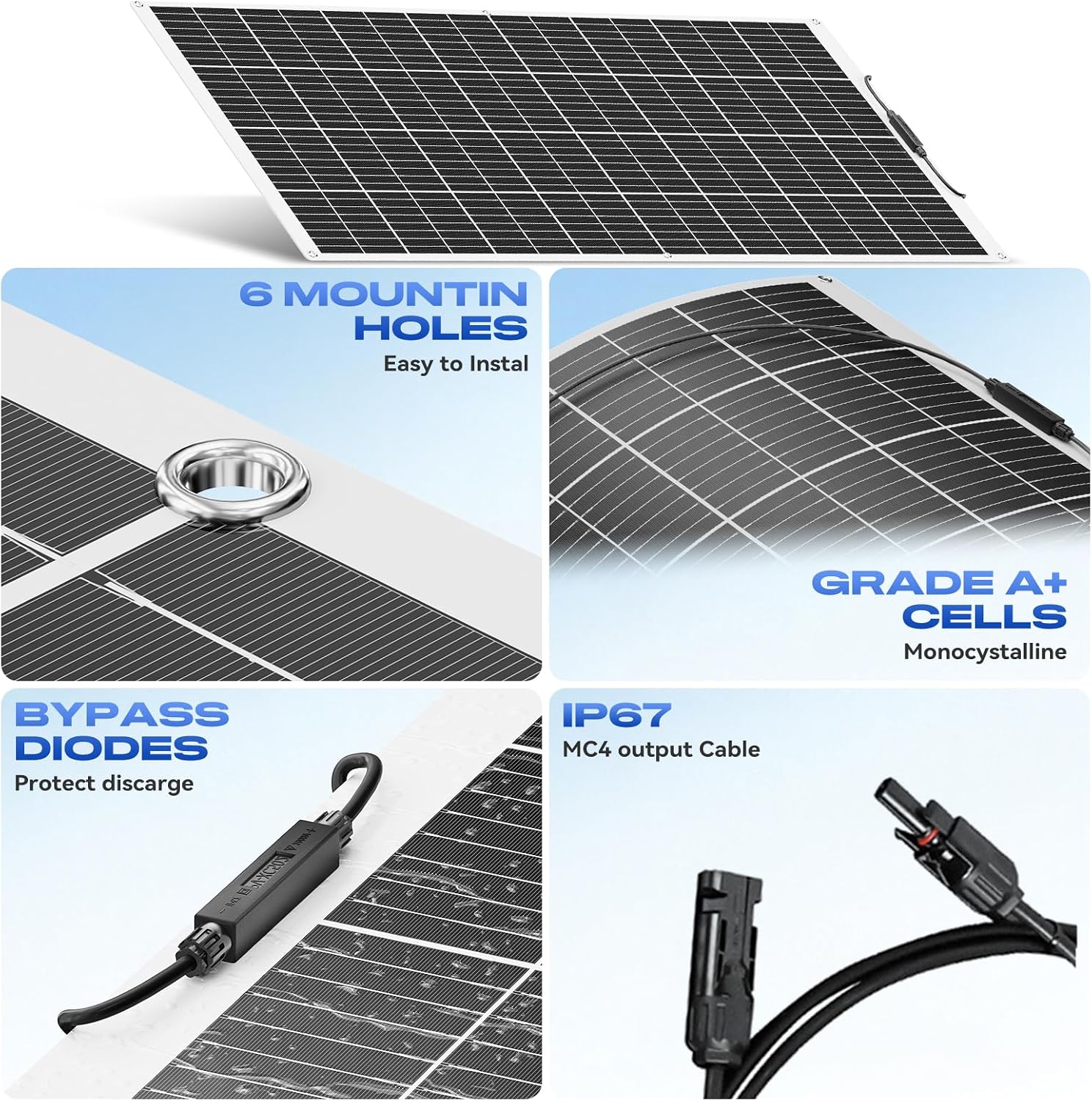 300W Flexible Solar Panel 23.5% High Efficiency 300 Watt Solar Panels Monocrystalline IP68 Waterproof Lightweight Bendable for RV, Camping, Boat, Roof Off-Grid (300W*1)