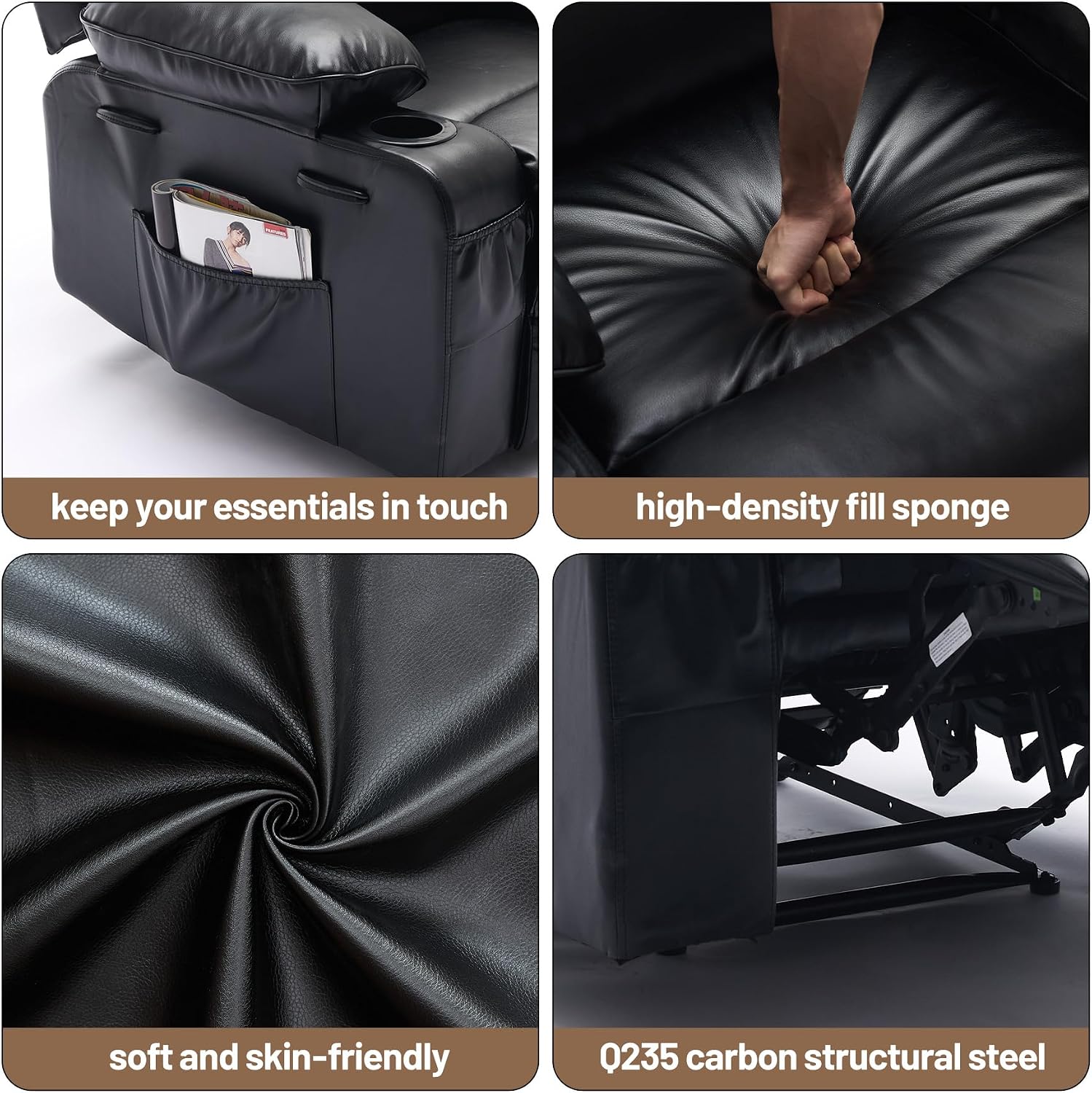 PU Leather Extra Wide Manual Recliner for Adults with Massage and Heat, Large Lazy Chair with 1.5X Sponge Comfort Arm and Back for Living Room, Bedroom