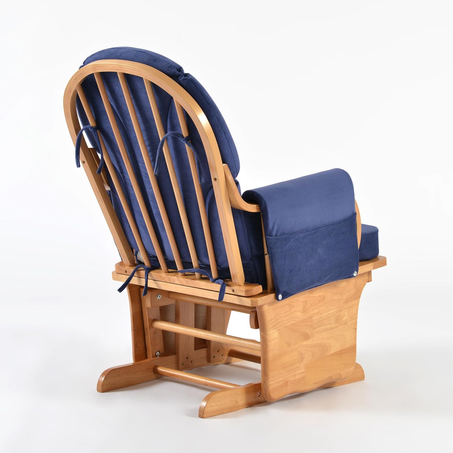Wood Base Glider Rocker Chair, Nursery Rocking Chairs with Velvet Fabric, Silent Swing Solid, Easy to Assemble for Nursery (Beech Wood Blue)