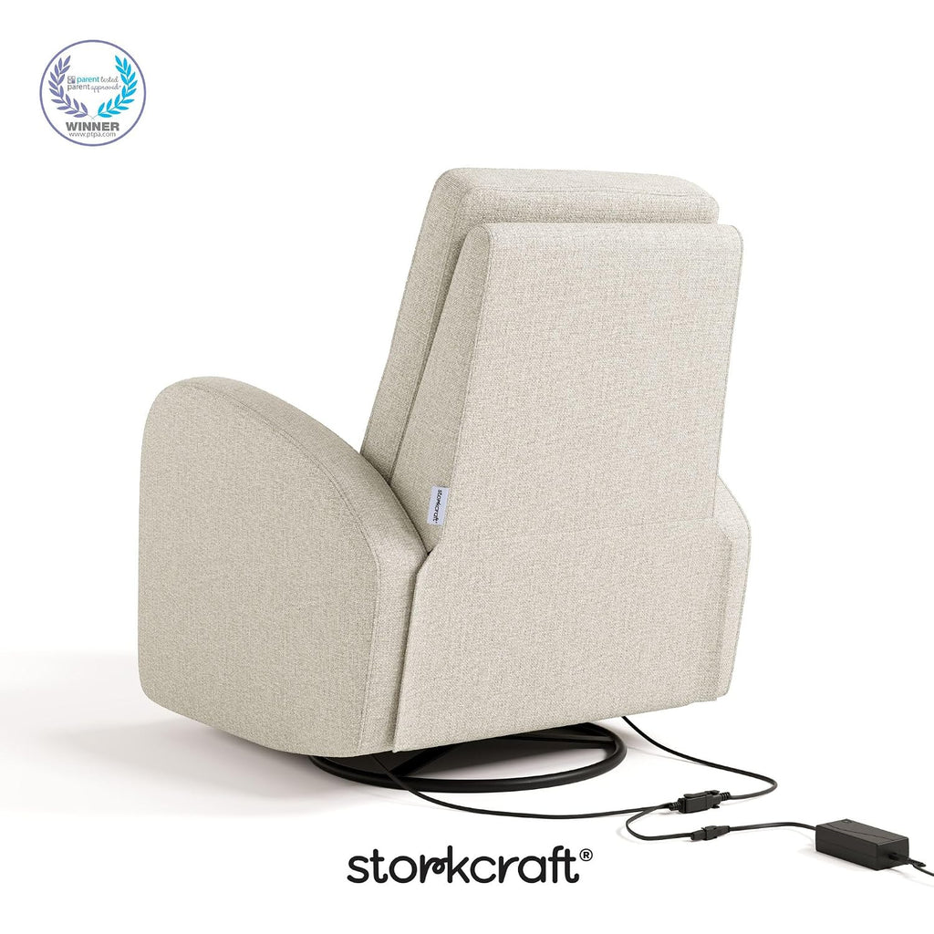 Storkcraft Santa Monica Power Recliner Swivel Glider (Dune Basketweave) – Effortless Electronic Power Recline, USB-A & USB-C Charger