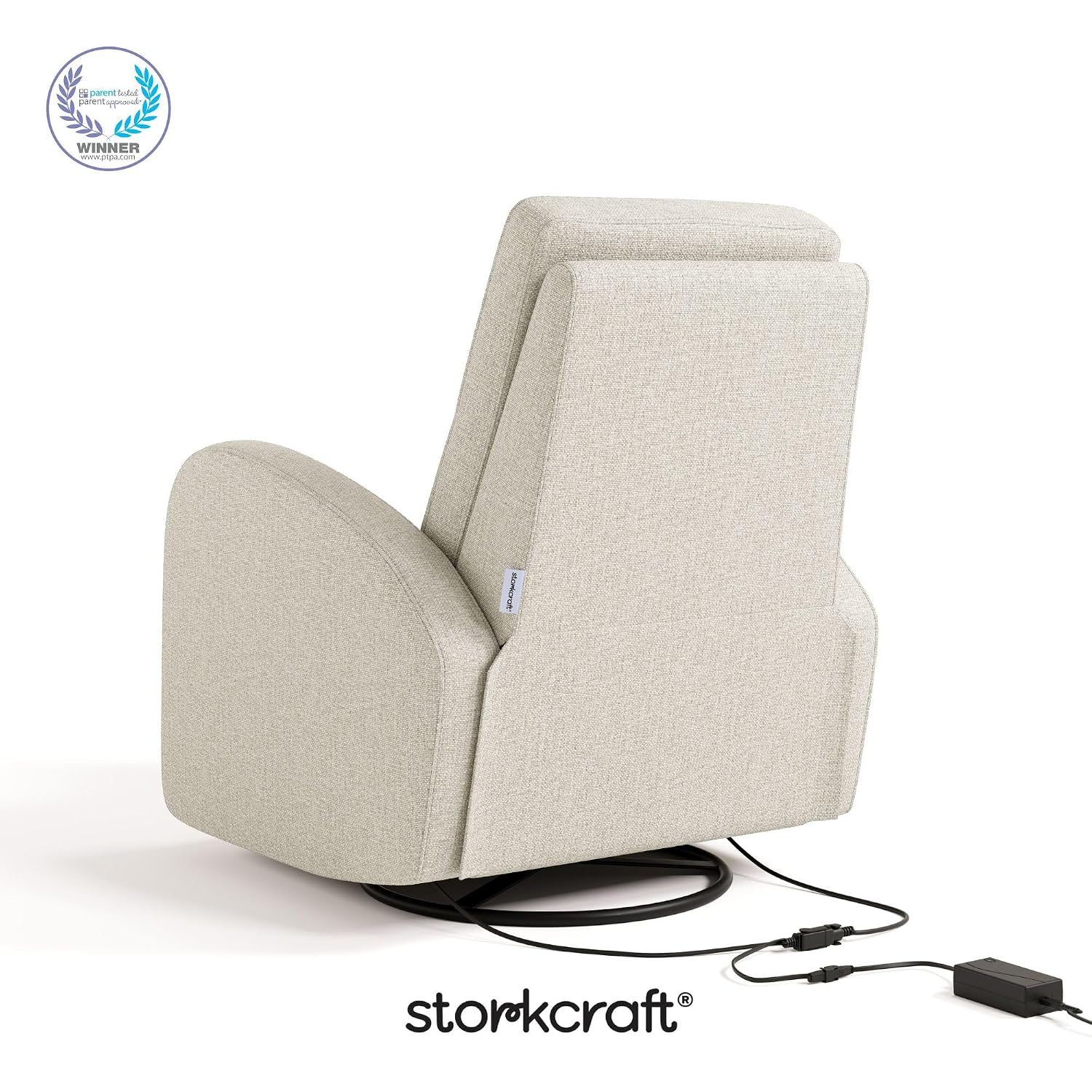 Storkcraft Santa Monica Power Recliner Swivel Glider (Dune Basketweave) – Effortless Electronic Power Recline, USB-A & USB-C Charger