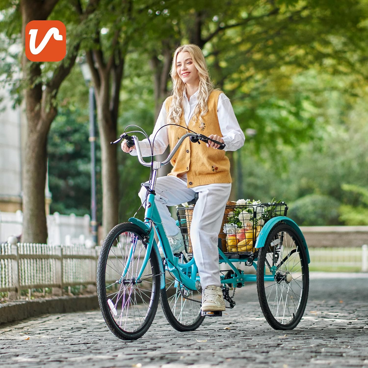 VIRIBUS Folding Tricycle for Adults, 7 Speed Foldable Adult Tricycle with Removable Wheeled Basket, Folding 3 Wheel Bikes for Women Men Seniors 24 26 inch, Collapsible Three Wheeler Trike 330 LB.