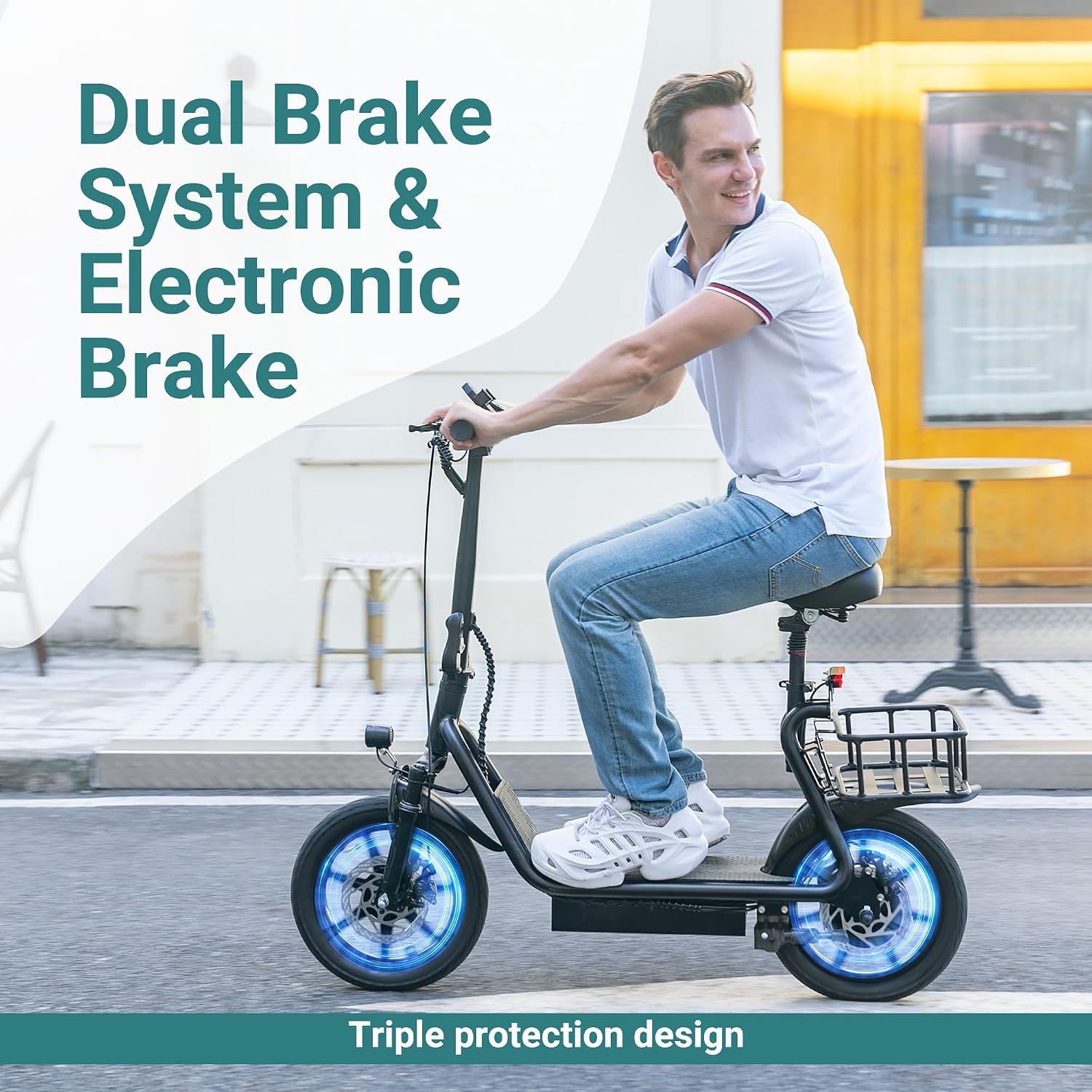 NAVIC Electric Scooter with Dual Suspension, 8.5'/10' Tires, 350W/500W Motor, 19/22 Mph, Max 22/25/27/49Miles Range, Foldable E Scooter for Adults with Braking, App Control