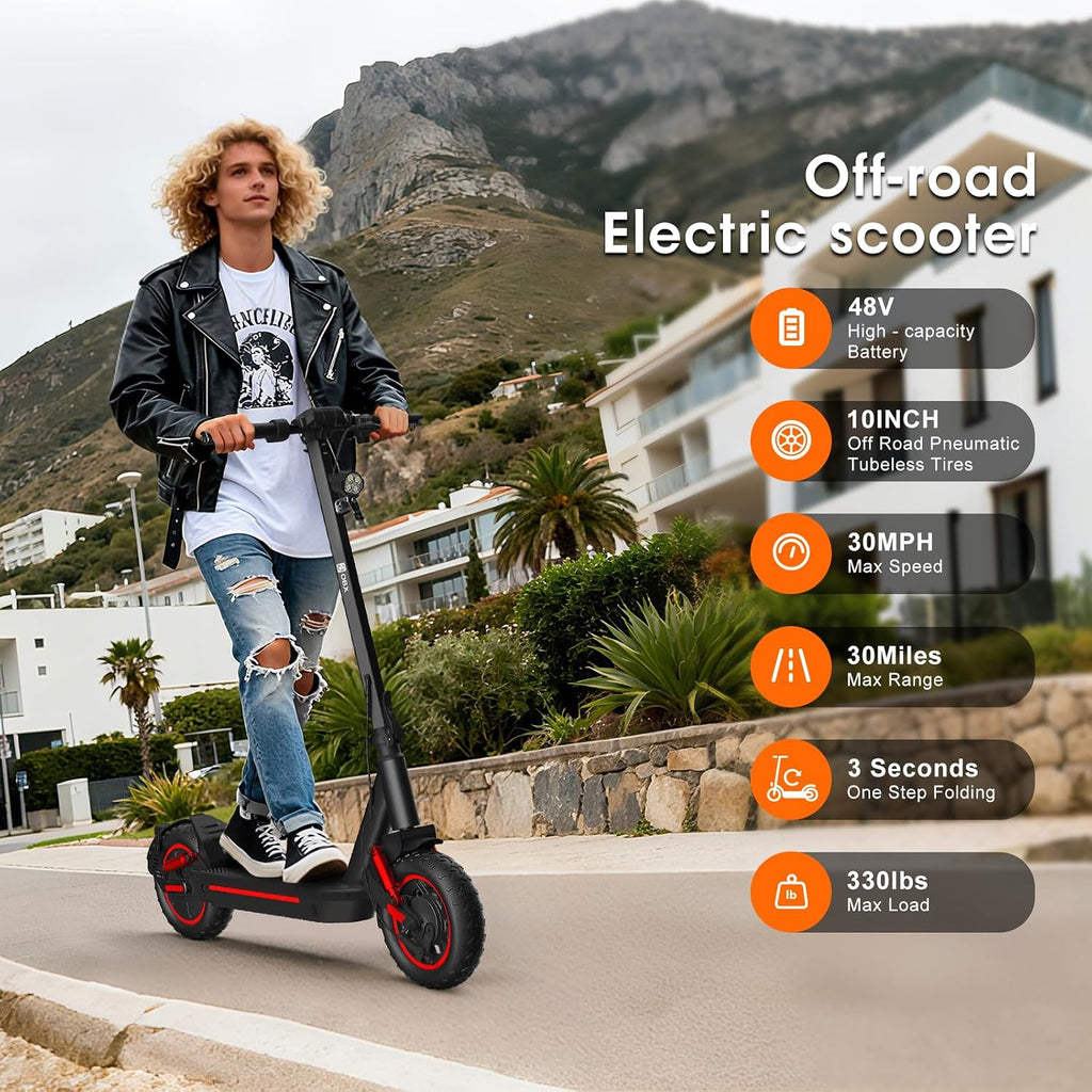 Electric Scooter for Adults 10' Off-Road Pneumatic Tire 1200W Motor Max 33 Miles Long Range, 30 MPH Top Speed with Cruise Control, Dual Suspensions, Turn Signals Foldable E-Scooter, UL-2272 Certified