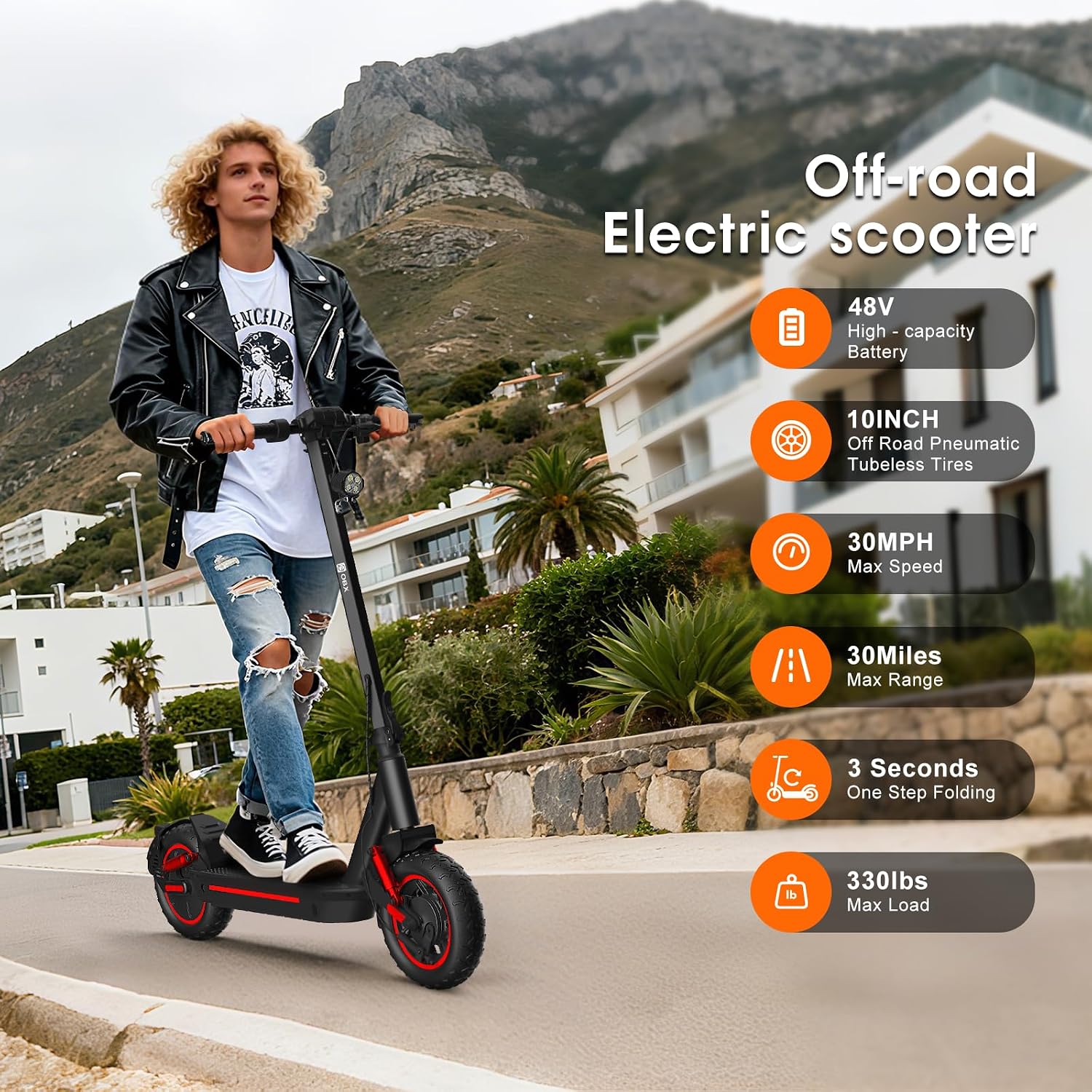 Electric Scooter for Adults 10' Off-Road Pneumatic Tire 1200W Motor Max 33 Miles Long Range, 30 MPH Top Speed with Cruise Control, Dual Suspensions, Turn Signals Foldable E-Scooter, UL-2272 Certified