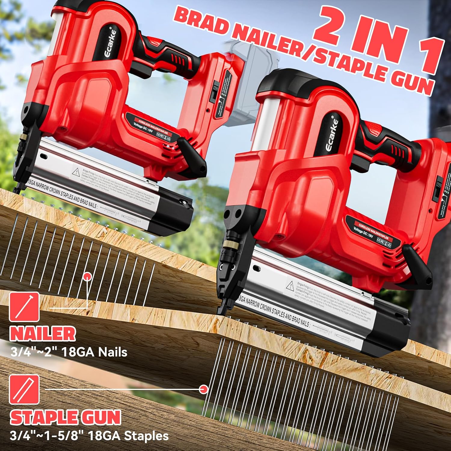 Ecarke 2' Electric Nail Gun Compatible with Milwaukee 18V Battery(No Battery),2 in 1 Cordless Brad Nailer Stapler with 1000 Nails,18 Gauge Nail Gun Battery Powered,2 Firing Modes for Trim Wood DIY