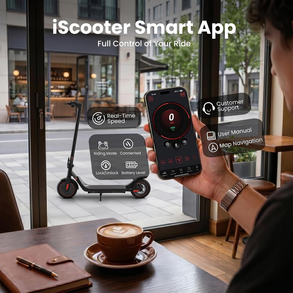 iScooter Electric Scooter Adults & Big Kids, Cruise Control, Dual Braking System, Smart App, Foldable Electric Scooter for Commuting & Campus Use
