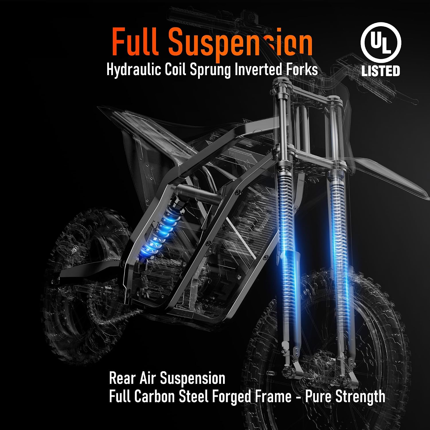 Electric Dirt Bike for Adults Teens, 3000W Brushless 220Nm Motor - 45° Slope, 38 MPH, 48V/23.4Ah Removable Battery, Dual Hydraulic Brakes & Full Suspension Electric Motorcycle for Age 13+