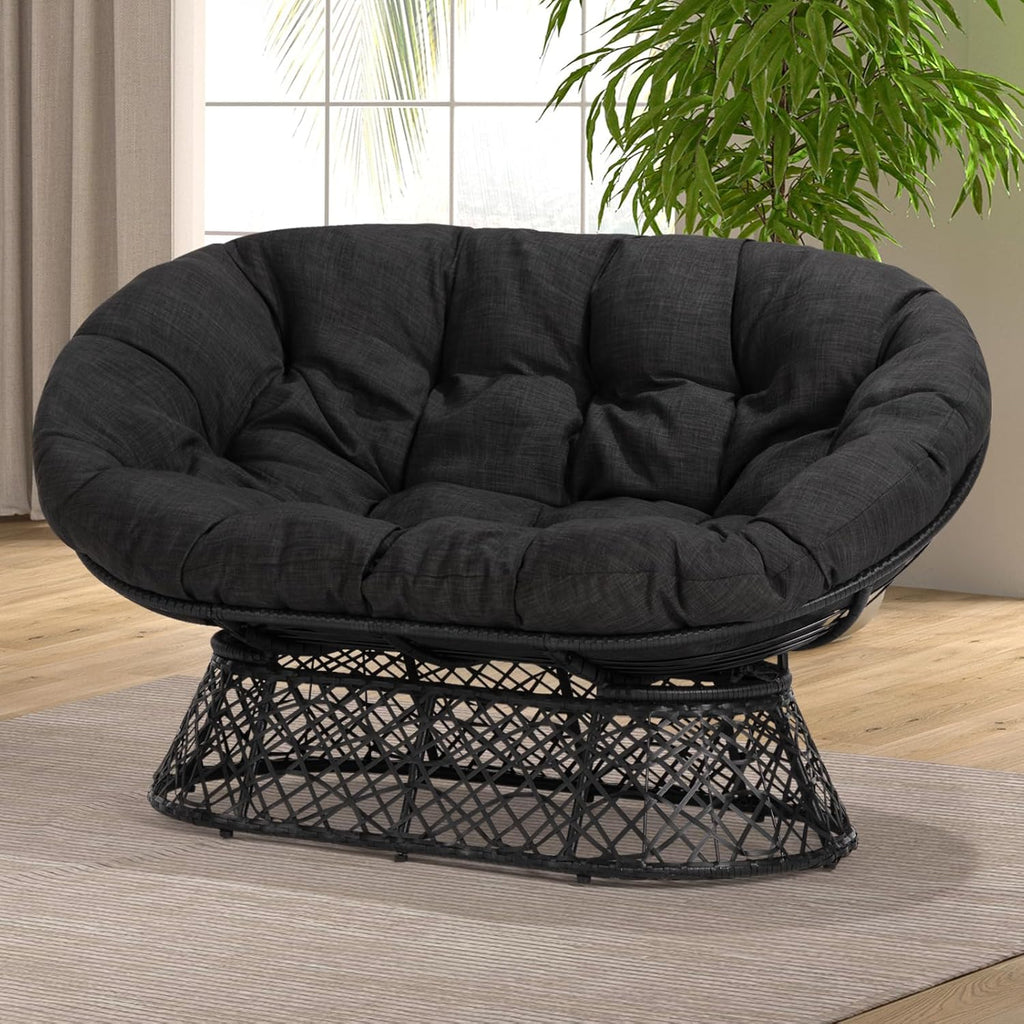 Bme Double Papasan Chair, 600lbs Capacity, Ergonomic Design, Soft Thick Fabric Cushion, Bee-Designed Base, Durable Steel Frame, 61', Onyx Stone - Black Base