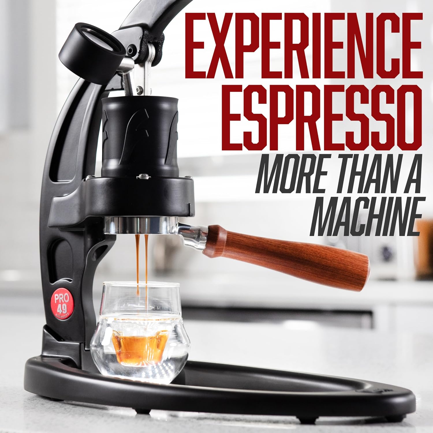 Flair UPDATED 49 PRO (Black) - All manual 49mm lever espresso maker with handled portafilter, pressure gauge and no plastics in brew path