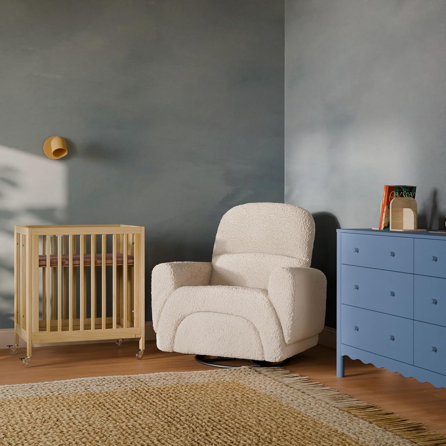 Babyletto Rainbow Recliner and Swivel Glider in Almond Teddy Loop, Greenguard Gold Certified and CertiPUR-US® Certified