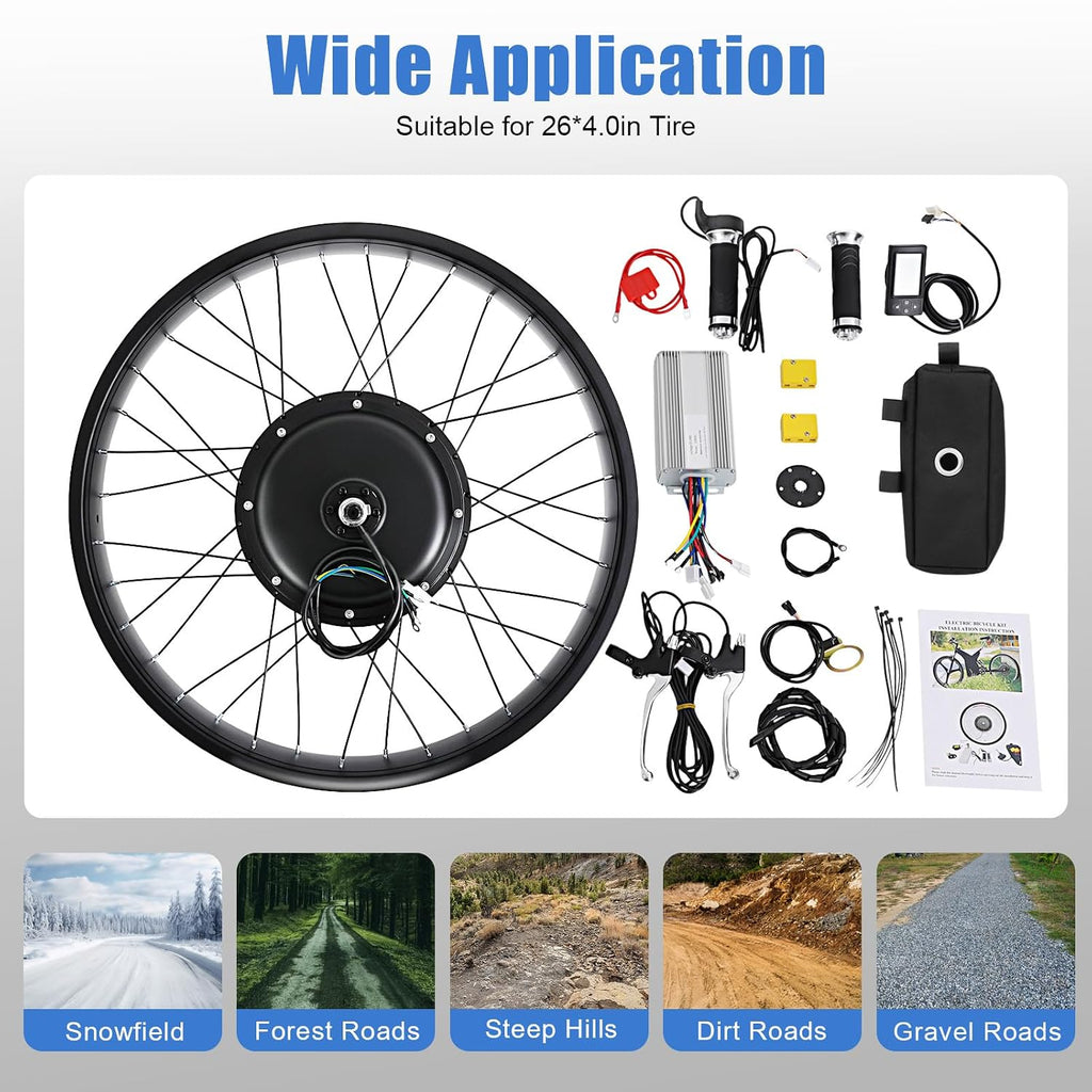 Electric Bike Conversion Kit, 48V 1500W 26' Rear Wheel E-Bike Hub Motor Kit Upgrade 3 Mode Controller w/PAS/LCD Display/Twist Throttle Ebike Bicycle Wheel Kit for Turn Pedal Bike into Ebike
