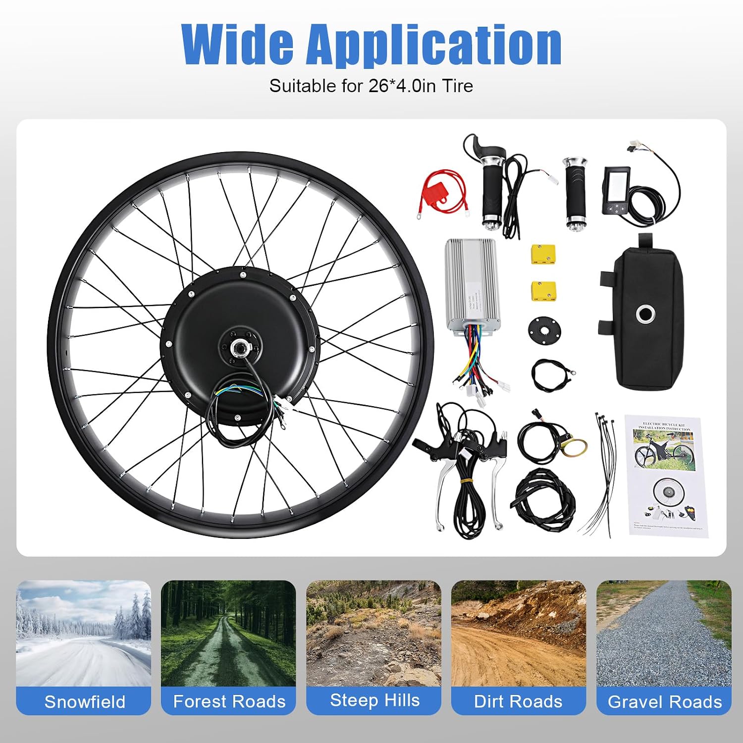 Electric Bike Conversion Kit, 48V 1500W 26' Rear Wheel E-Bike Hub Motor Kit Upgrade 3 Mode Controller w/PAS/LCD Display/Twist Throttle Ebike Bicycle Wheel Kit for Turn Pedal Bike into Ebike
