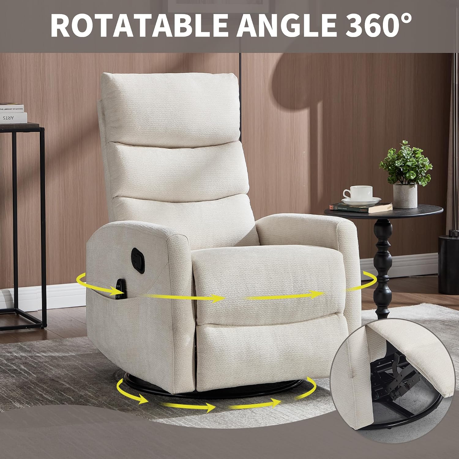 PELUMY 360° Swivel Rocker Recliner with Heat & Vibration Massage, Glider Rocking Chair for Adults, Compact Recliner for Living Room, Small Spaces, Nursery, Bedroom (Chenille, Beige)