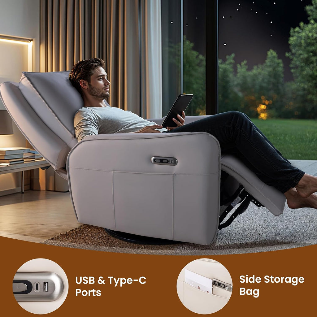 Power Swivel Rocking Recliner- Glider Rocking Chair for Adult - Nursery Glider for Breastfeeding,Quiet Motor, Faux Leather - Swivel Recliner for Living Room, Nursery (Cream White)