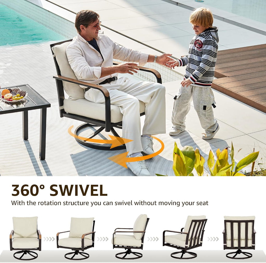 NATURAL EXPRESSIONS Outdoor Bistro Set,3 Piece Swivel Glider Rocking Chairs Patio Conversation Furniture Set with 2 Rockers,Metal Table,6' Thick Cushions for Backyard, Porch,Balcony,350lbs
