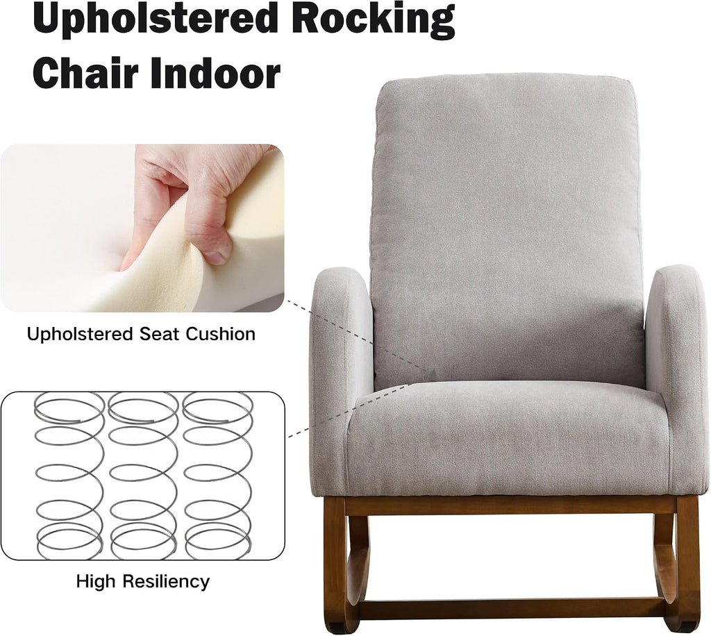 Chifee & Vingol Rocking Chair Nursery Nursing Glider Rocker Chair, Linen Fabric, Light Grey