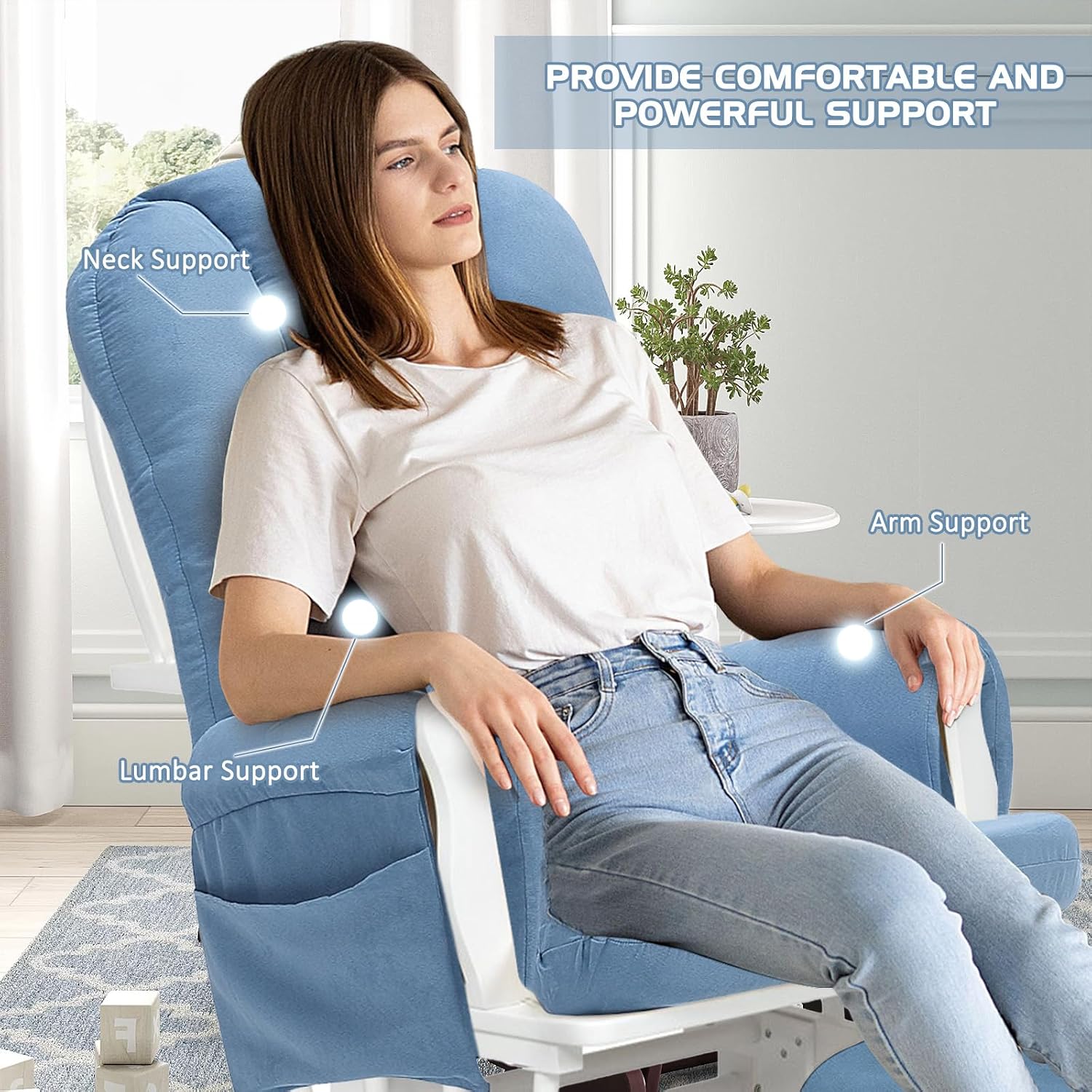 BECHAEO 5PCS Suede Glider Rocker Replacement Cushions with Ottoman Cover Thicken Soft Rocking Chair Cushion Set for Indoor Nursery Glider Rocking Chair, Blue
