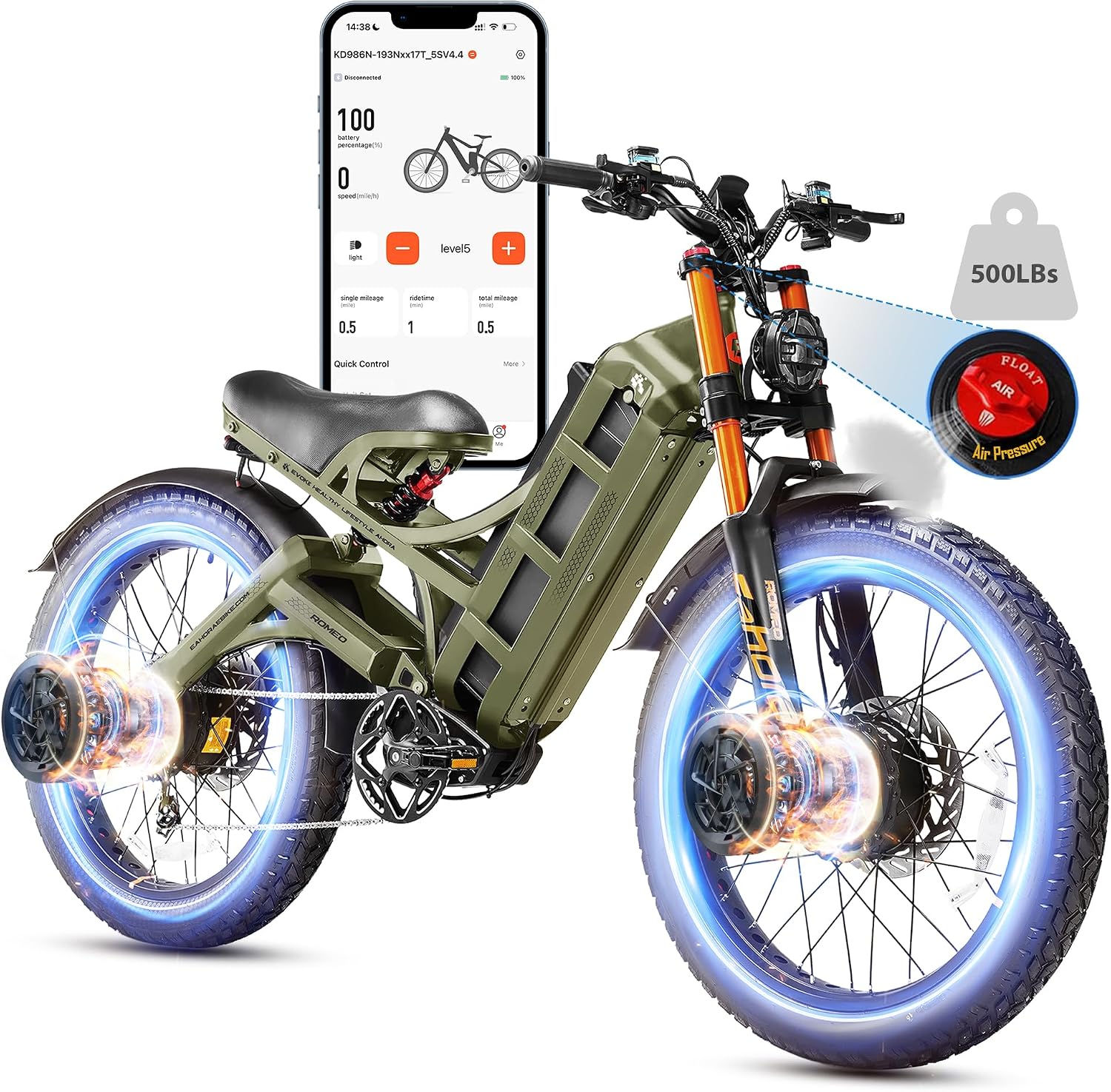 2026 eAhora Romeo Dual-Motor Ebike - 50Mph 5600W 60-80AH 250Miles Long Range Electric Bike for Adults, Full Suspension Hydraulic Brakes Electric Bicycle, 26' Mountain Bike for Off-Road Commuting