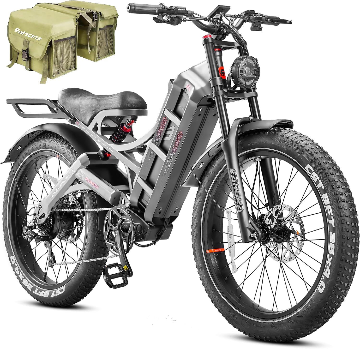 Eahora Romeo Pro/Romeo 2/Romeo Ultra 34-43Mph 1600-3000W Electric Bike for Adults 48-60V 60-70Ah 200Miles Long Range, 20*4.5/26*4.0' Fat Tire Full Suspension, All Terrain, Hydraulic Brake, APP Control