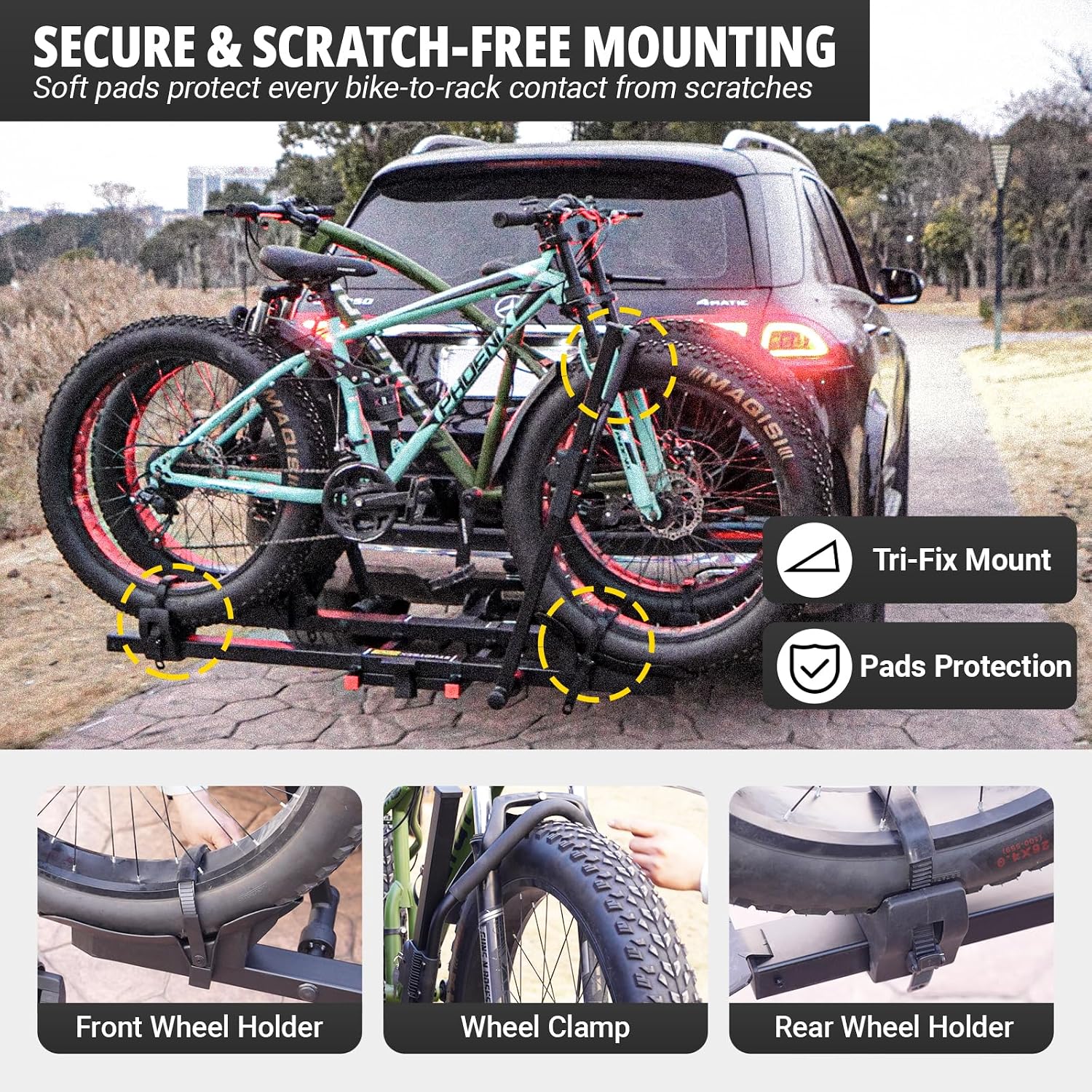 TRAILV2 Hitch Mount 2-Bike Rack with Bike Ramp - Tilt, Fold, Anti-Theft Hitch & Wheel Lock, 170lbs Capacity, 2-Inch Receiver, Up to 5.0' Fat Tire, Electric Bike Rack for Car, SUV, RV, Truck