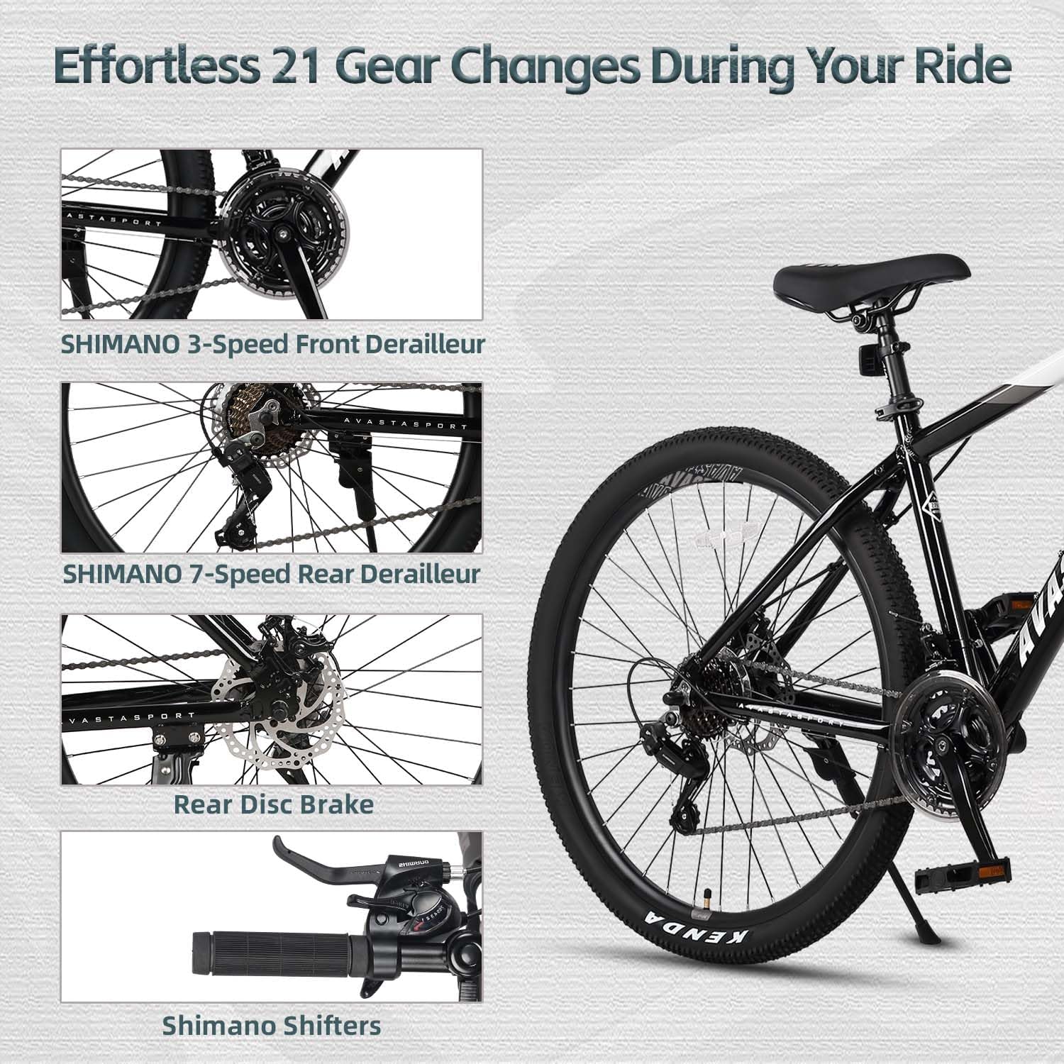 AVASTA Earth 26 27.5 inch Mountain Bike with 21-Speed, Aluminum Frame, Dual Disc Brake, Comfortable Saddle, Multiple Colors