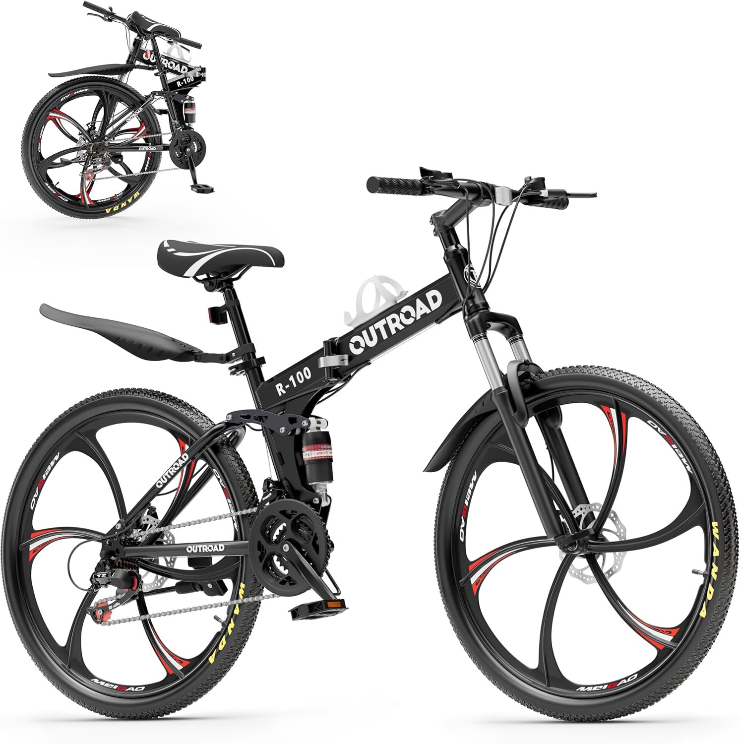 26 Inch Adult Folding Bikes/Mountain Bikes, 21 Speeds Mountain Bicycles with Full Suspension, Dual Disc Brake, High Carbon Steel Frame, Foldable Bike for Men/Women/Teen, Multiple Colors
