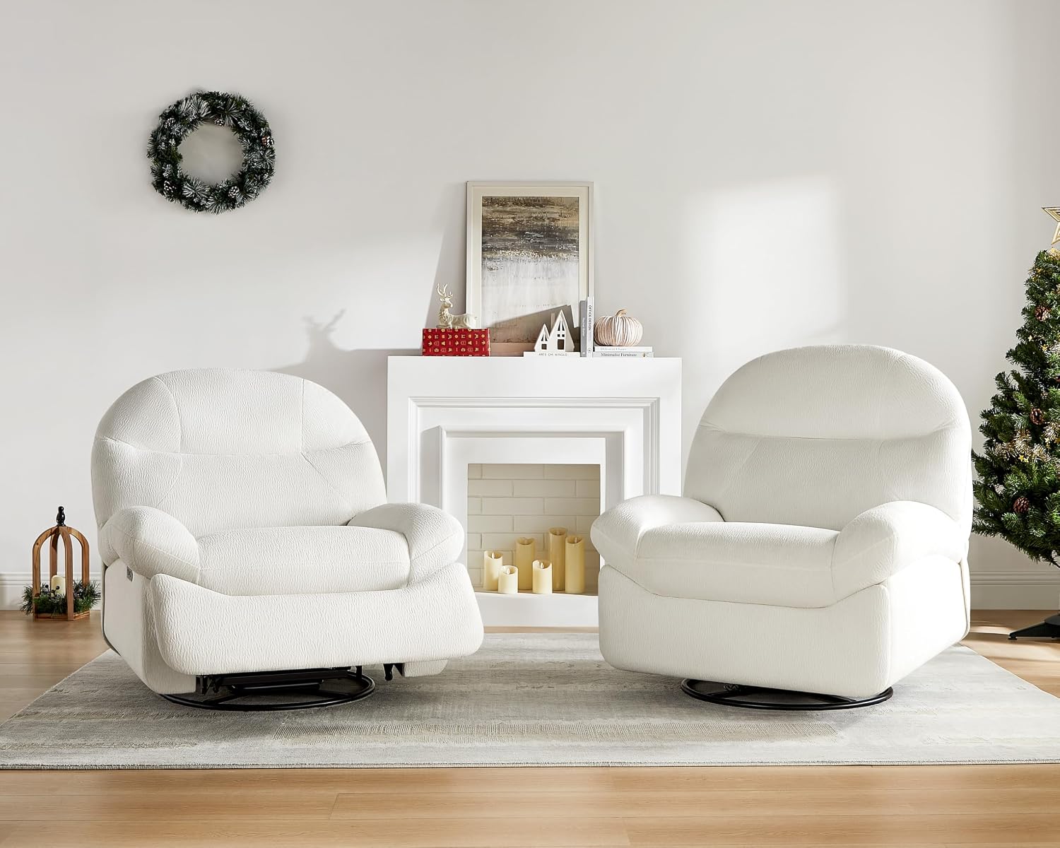 VANOMi Power Recliner Chair with Charging, 270° Swivel Glider Rocker, Electric Nursery Recliner for Living Room, Bedroom, and Office, White, Sets of 2