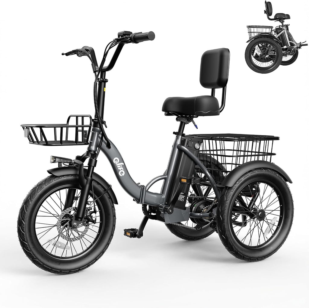 Qlife Triker Electric Bike, Peak 1200W Brushless Motor Folding Trike Ebike, 499Wh Removable Battery, Step-Thru 3 Wheel Electric Bicycle, Up to 55 Miles, 18 Tire Tricycle for Adults