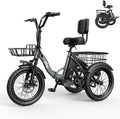 Qlife Triker Electric Bike, Peak 1200W Brushless Motor Folding Trike Ebike, 499Wh Removable Battery, Step-Thru 3 Wheel Electric Bicycle, Up to 55 Miles, 18 Tire Tricycle for Adults