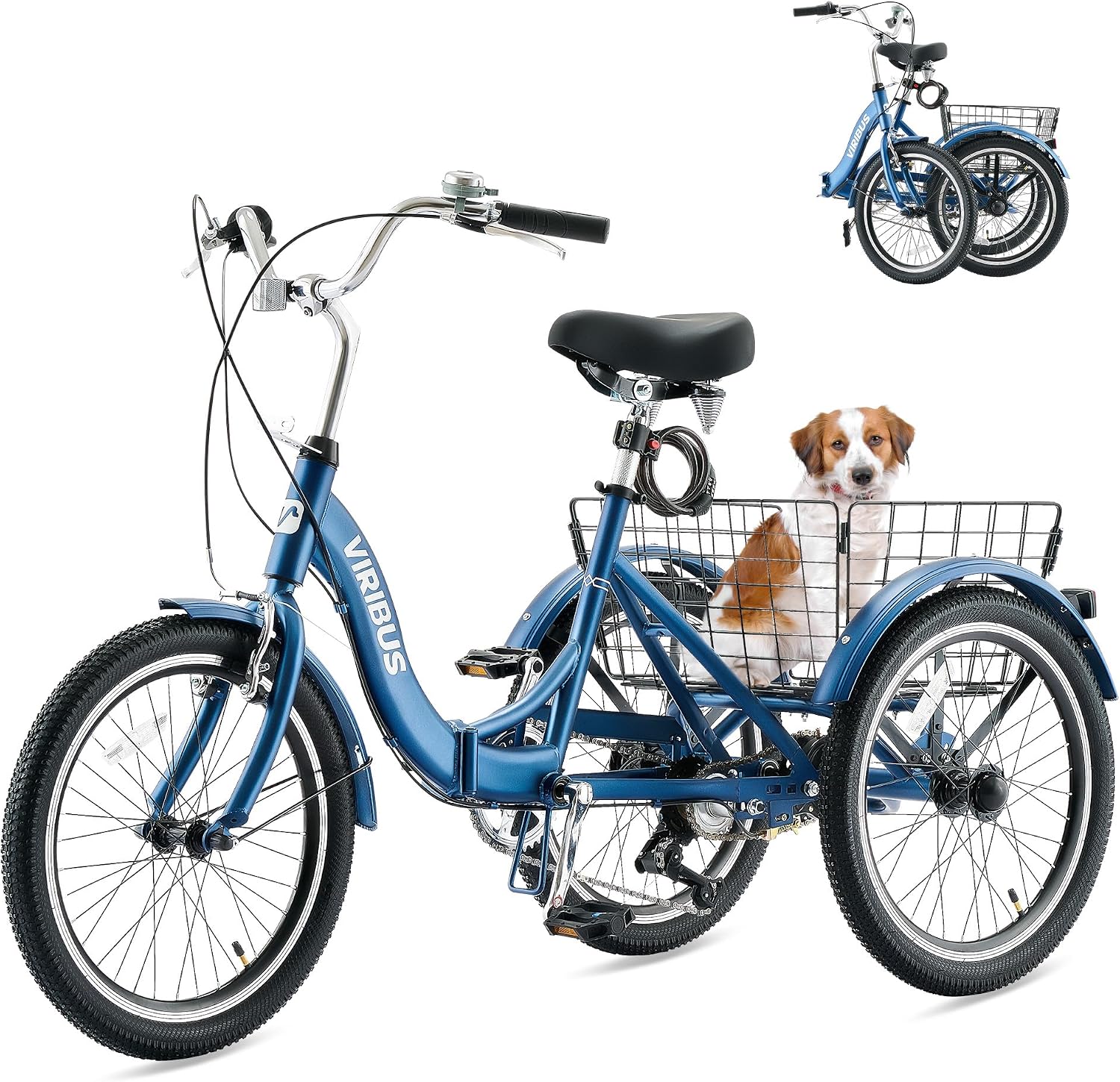 VIRIBUS Folding Tricycle for Adults, 20 inch Foldable Adult Tricycle 1 or 7 Speed Speed with Basket, Folding 3 Wheel Bikes for Adults Senior Women Men, Collapsible Mini Trike, Three Wheeler 330lb.
