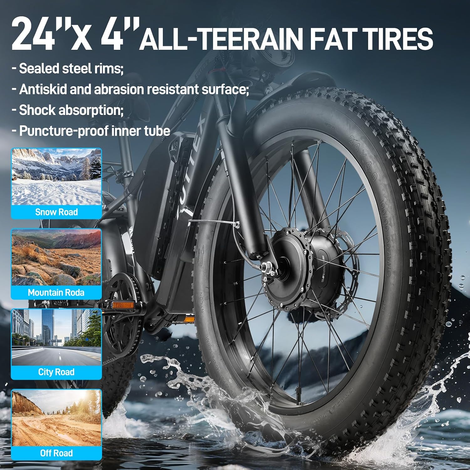 Dual Motor Ebike 8000W Peak for Adults - 58V Max-Output 36AH Battery 24 Inch Fat Tire Electric Bike LCD Display Fast 47MPH 105 Miles Range for Hunting Fishing