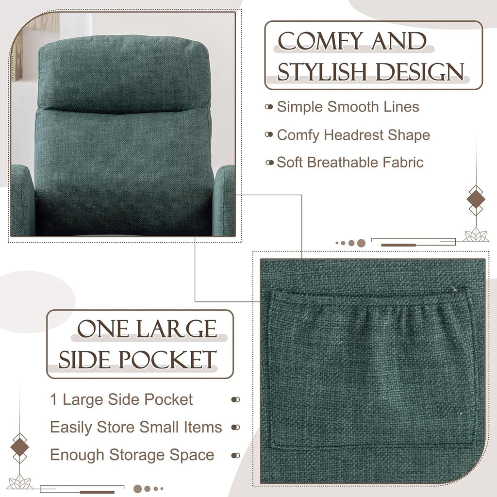 Upholstered Rocking Chair for Nursery, Accent Glider Rocker with Side Pocket, Comfy Armchair with Tall Backrest and Double Layer Cushion, Baby Nursery Glider for Living Room, Bedroom (Emerald Green)