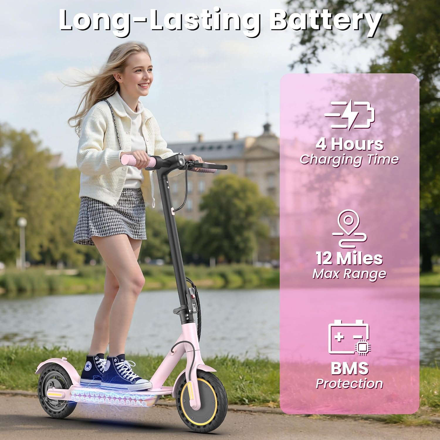 Electric Scooter, 350W Motor, 19 Mph Speed & 15 Miles Range, 8.5' Solid Tires, Lightweight Foldable Scooter with Dual Braking System, Max Load 265LBS