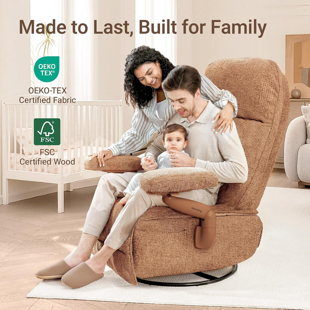 MAMAZING Lullacloud Swivel Rocker Recliner Chair for Adults with Adjustable Armrests & Headrest, Glider Rocking Chair Indoor with Removable Cover, Reading Chair with a Cushion for Living Room Bedroom