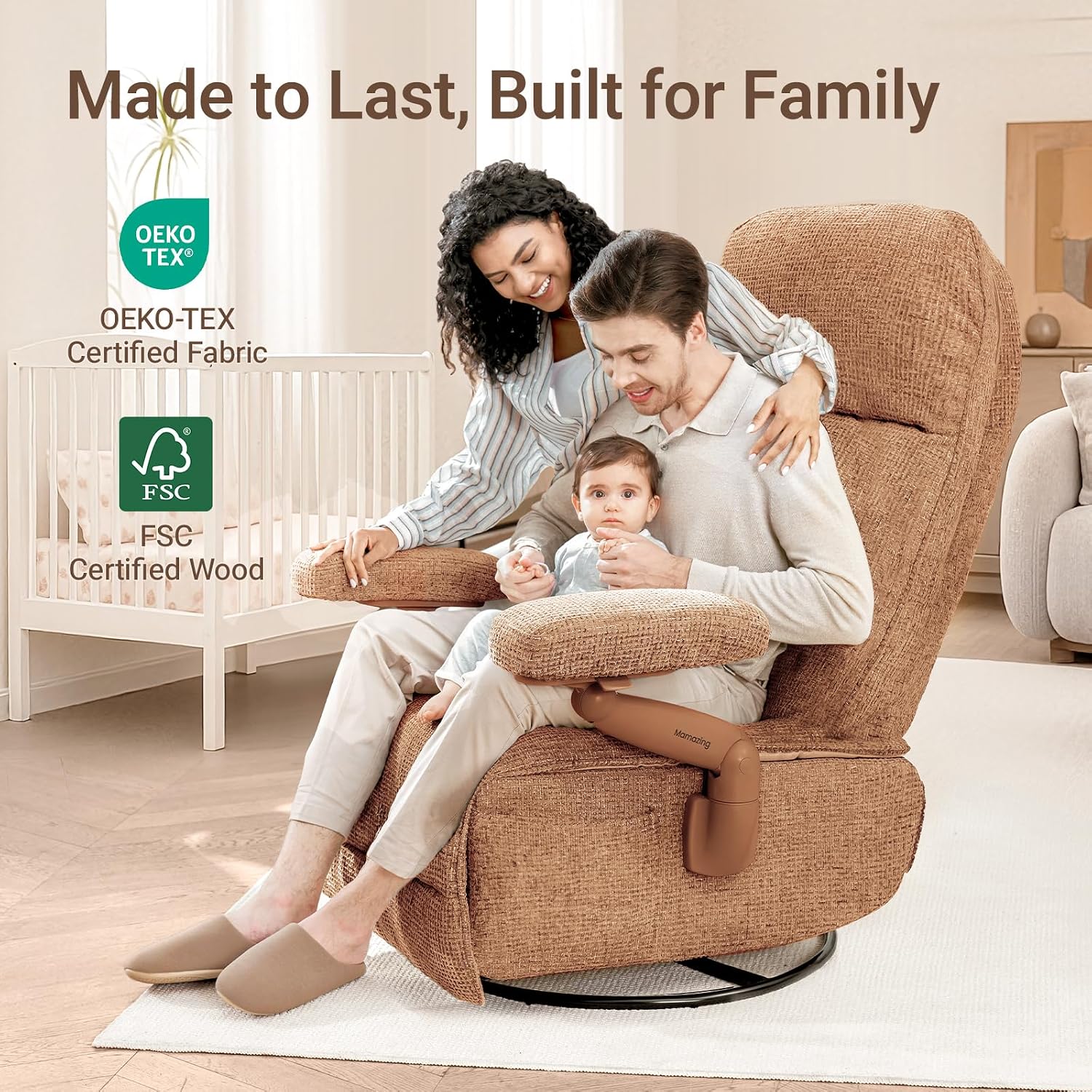 MAMAZING Lullacloud Swivel Rocker Recliner Chair for Adults with Adjustable Armrests & Headrest, Glider Rocking Chair Indoor with Removable Cover, Reading Chair with a Cushion for Living Room Bedroom