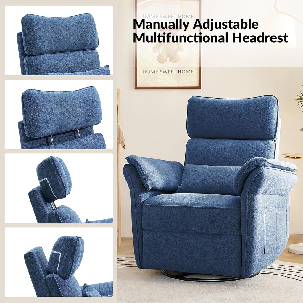 HULALA HOME Nursery Glider Recliner with Adjustable Headrest and Armrests, Power Swivel Rocker Recliner Chair with USB Port and Storage Bags, GREENGARD, FSC, CertiPUR-US® Certified, Navy