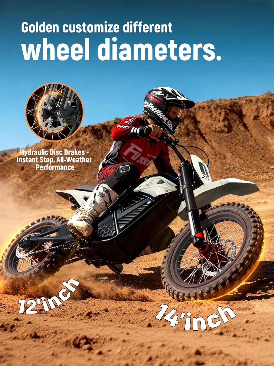 ESKUTE Electric Dirt Bike for Teens Adults, Mid-Drive Motor 3500W Peak, Electric Motorcycle 48V23Ah Battery, Hydraulic Brake，53Mile,38mph, Hydraulic Nitrogen Shock Absorbers, White with Helmet