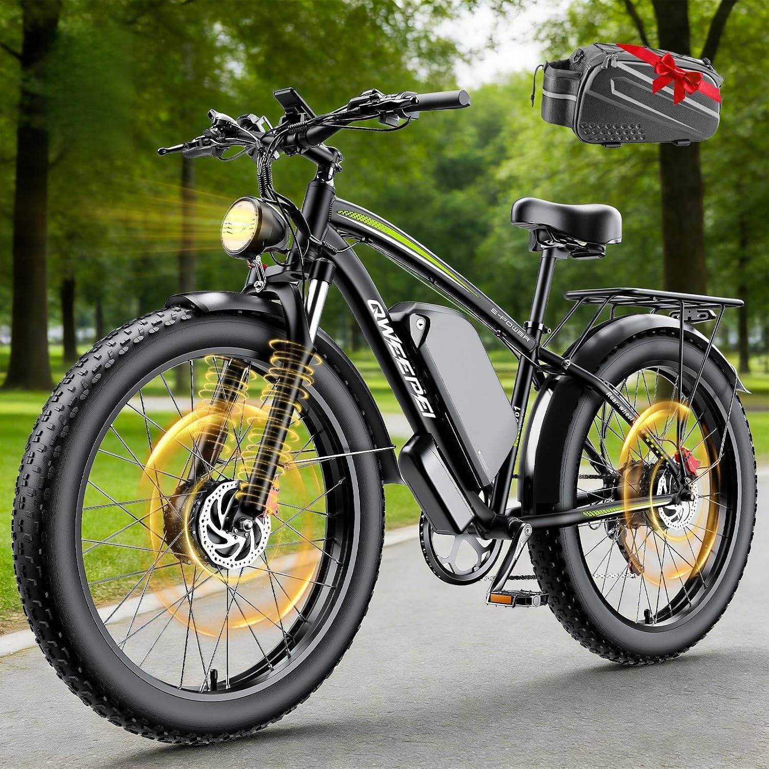 Dual Motor Ebike 9000W Peak with 58V Max-Output 36AH Battery for Adults 24' Fat Tire Smart Display 47MPH 35-105Miles Electric Bike with Frame Bag for Travel