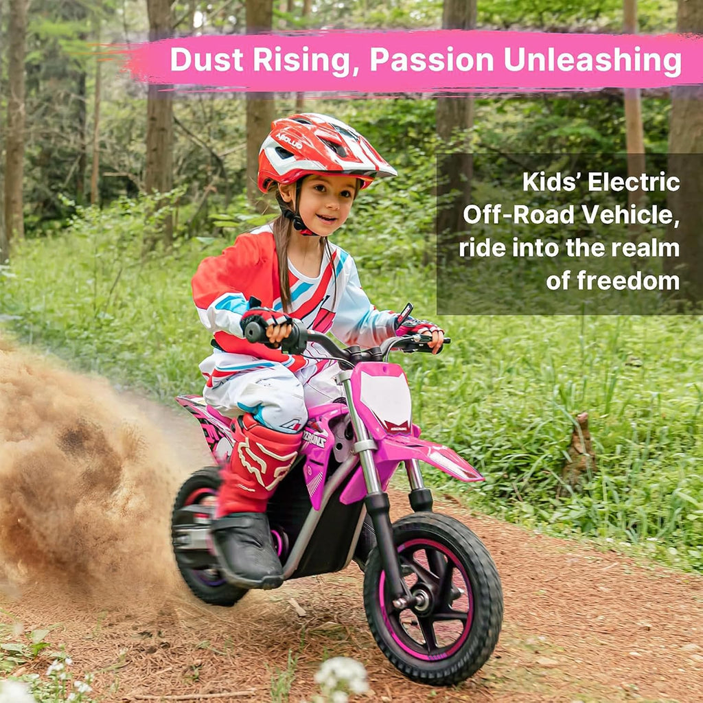 Electric Dirt Bike for Kids Aged 3-6, 150W High Racing Competition Grade Electric Motorcycle, Up to 8MPH, 2 Speed Settings, Safe Disc Brakes, 12IN Off-Road Tires & Advanced Shock Absorption，Pink