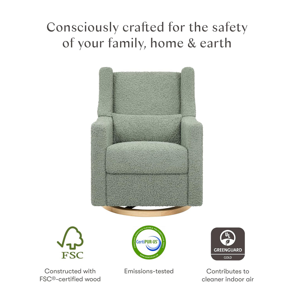 Babyletto Kiwi Power Recliner - Swivel Nursery Glider w/USB Port - Electric Recliner Chairs for Adults - GREENGUARD Gold Certified, 270° Reclining Rocking Chair for Nursery - Sage Teddy Loop Fabric