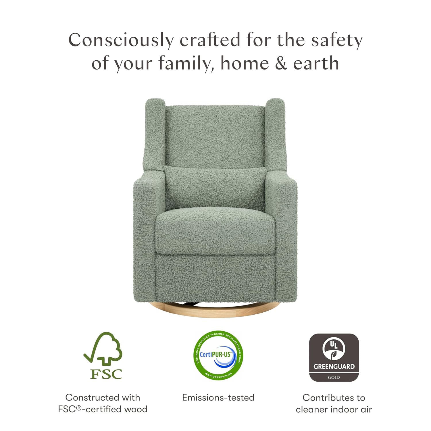 Babyletto Kiwi Power Recliner - Swivel Nursery Glider w/USB Port - Electric Recliner Chairs for Adults - GREENGUARD Gold Certified, 270° Reclining Rocking Chair for Nursery - Sage Teddy Loop Fabric