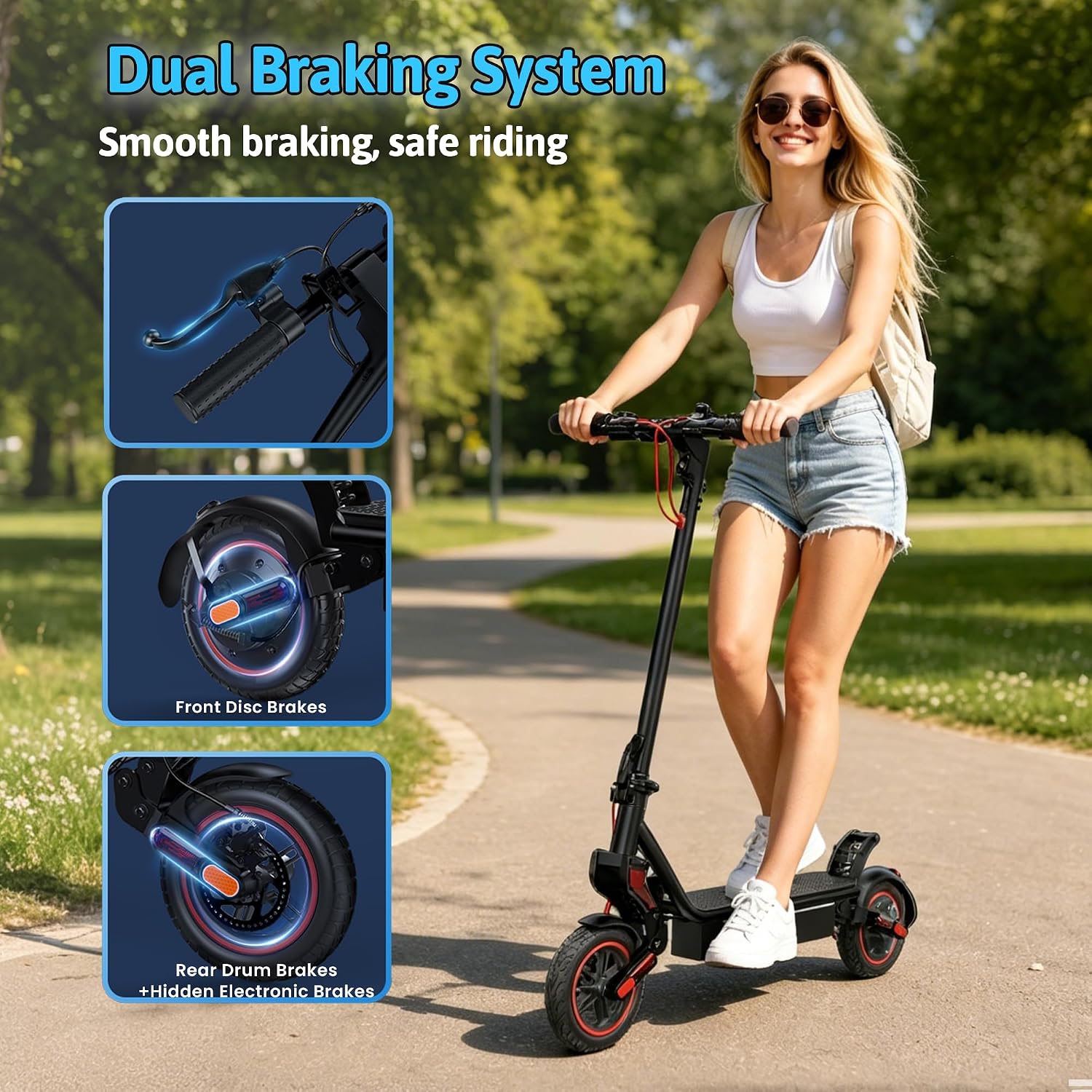 Electric Scooter, 500W/750W Powerful Motor, 22/25 MPH Top Speed & 23/28 Miles Range, 9.3'/10' Tires, Foldable Commuter Scooter for Adults and Teens with Dual Braking,Cruise Control,APP Control