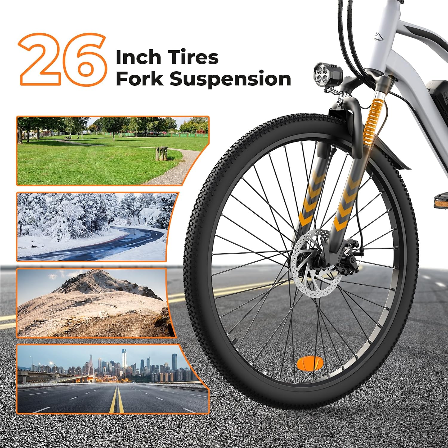 Electric Bike, 1500W/1000W/750W Peak Motor, 80/70/55 Miles Range & 20MPH Speed, 26'' Tires, APP Control E Bike, Shock Absorber, Adjustable Seat, Commuting Electric Bike for Adults