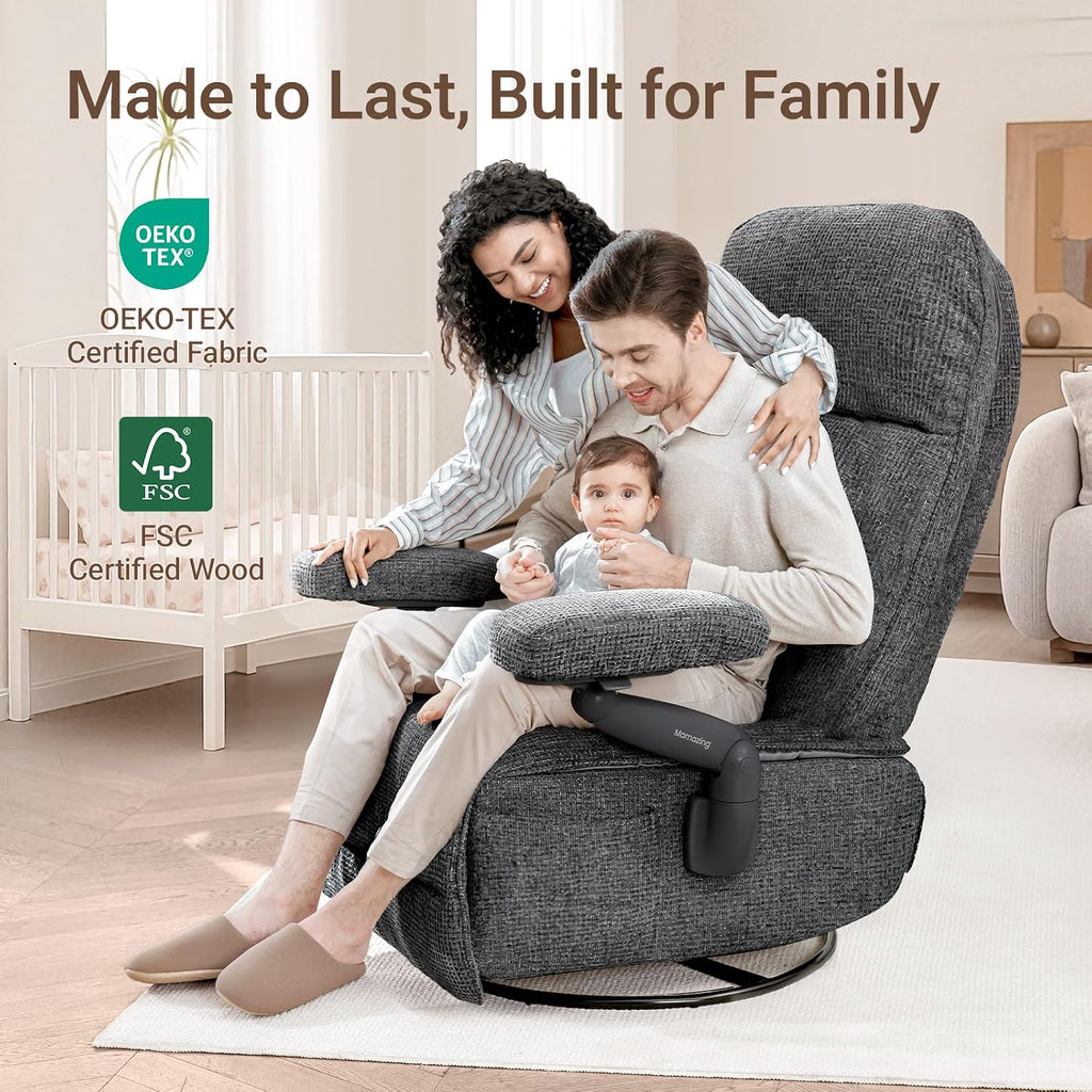 MAMAZING Lullacloud Swivel Rocker Recliner Chair for Adults with Adjustable Armrests & Headrest, Glider Rocking Chair Indoor with Removable Cover, Reading Chair with a Cushion for Living Room Bedroom