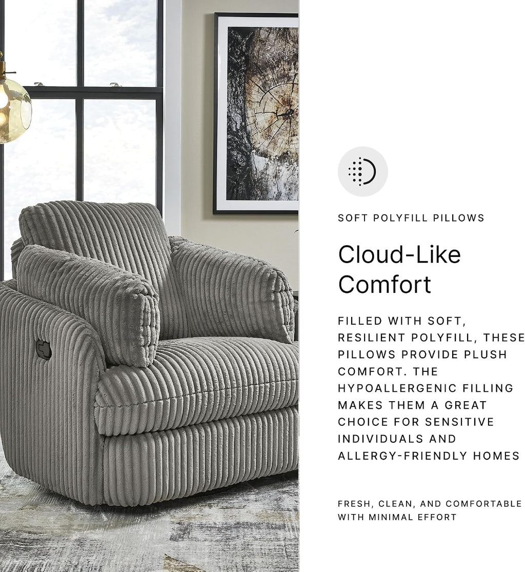 Signature Design by Ashley Tie-Breaker Swivel Glider Recliner, 2 Bolster Pillows, Hidden Storage, Fabric Upholstery, 41.38' W x 40.25' D x 39.75' H, Light Gray