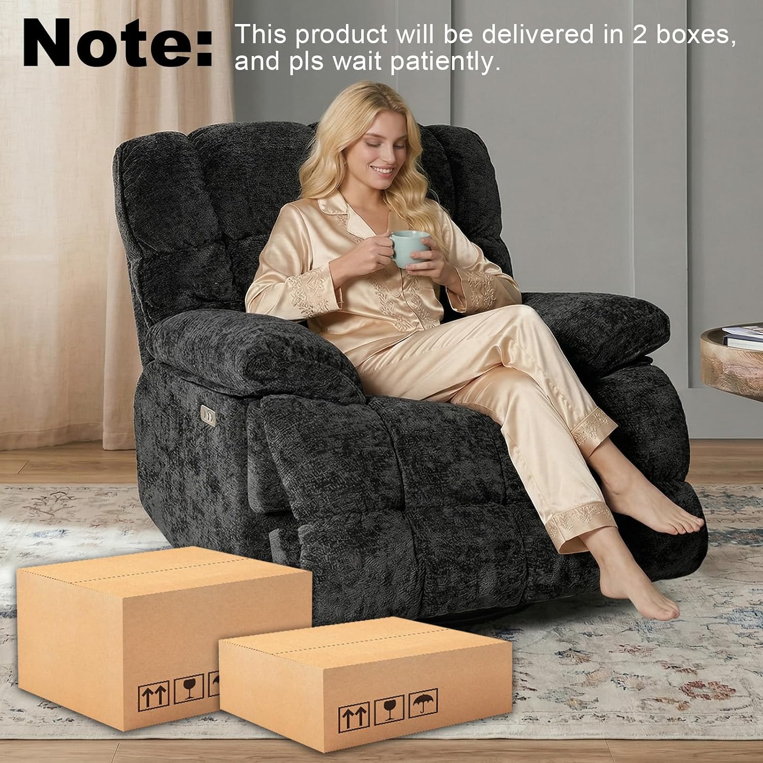 GINGO Power Oversized Recliner Chair, Extra Wide Swivel Rocking Recliner Chair, Breathable Soft Fabric Modern Single Sofa for Living Room, 90°-140° Electric Adjustable Angle, USB & Type-C Port, Black