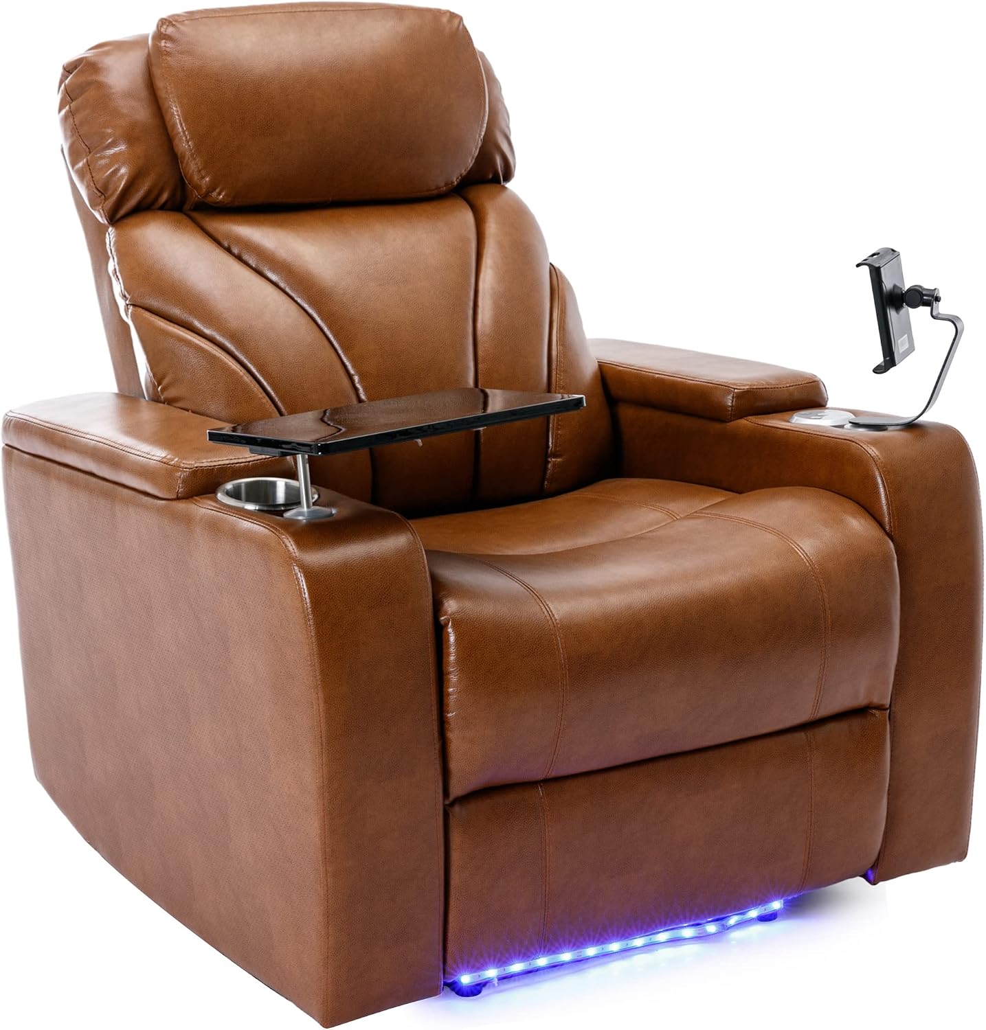 JIVOIT Power Motion Recliner Electric Power Recliner with Hidden Arm Storage, Cup Holder, Phone Holder, Tray Table, Faux Leather Rocker Chair for Small Spaces (Light Brown/78)